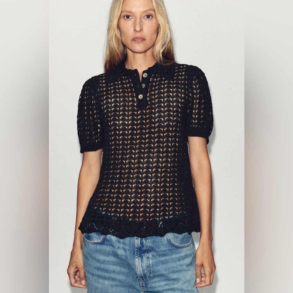 SHORT SLEEVE POINTELLE KNIT POLO SHIRT